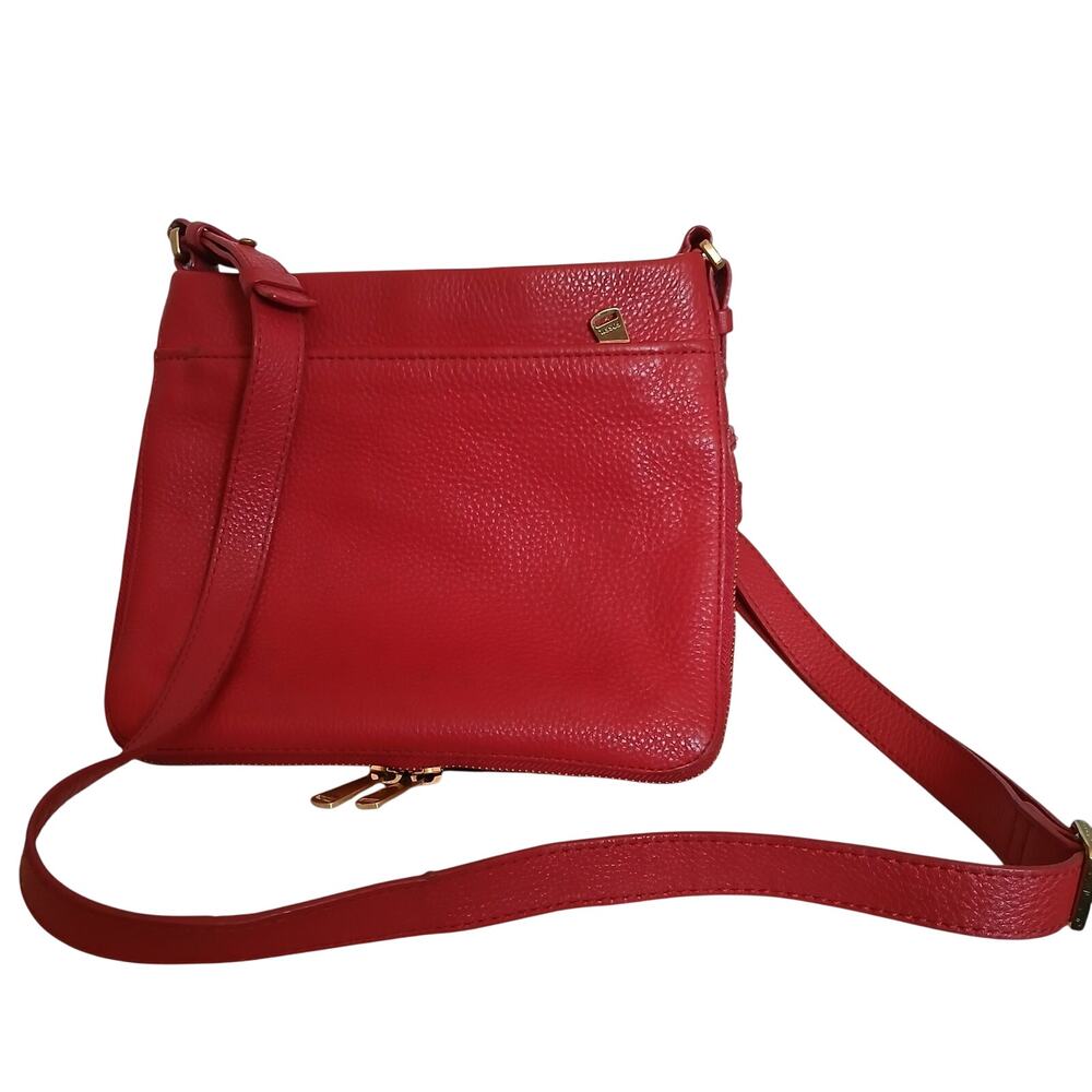 Fossil Pebbled Leather Expandable Crossbody Bag- Red